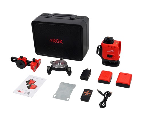 Комплект лазерного уровня RGK ALPHA 4D и рулетка AMO R303 Комплект лазерного уровня RGK ALPHA 4D и рулетка AMO R303